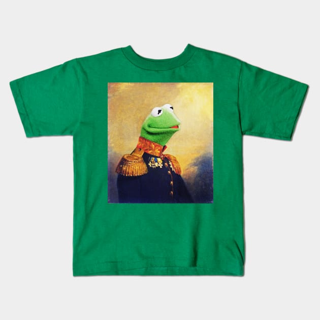 Kermit the Frog Retro Military Portrait Kids T-Shirt by UselessRob